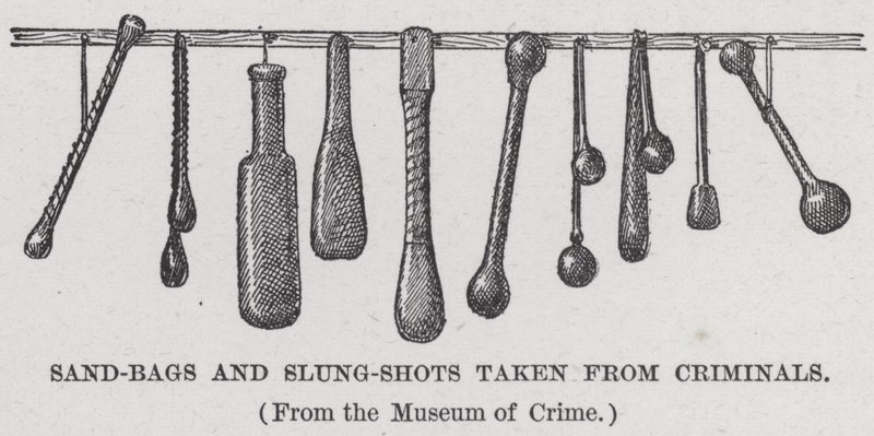 Sandpåsar och Slung-Shots tagna från kriminella (litho) av American School