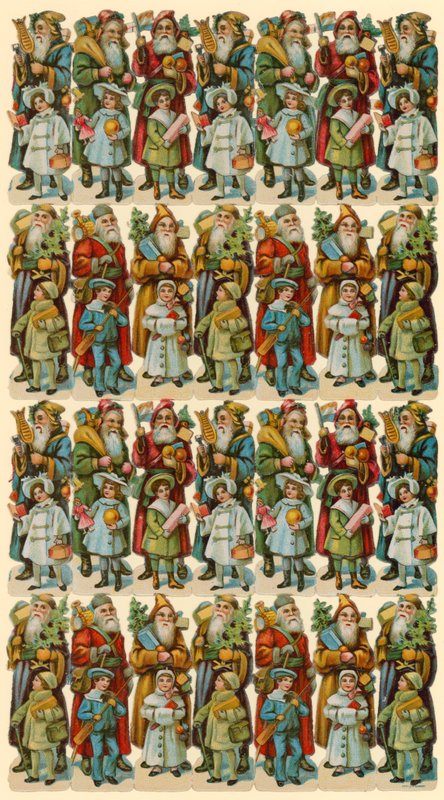 Jultomten med barn, ark av figurer av American School
