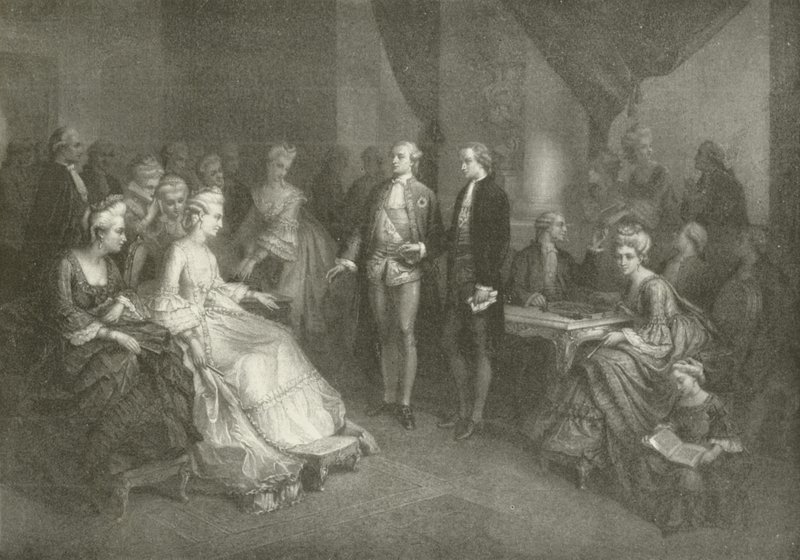 Schiller presenteras för prinsessan av Saxe Weimar (gravyr) av American School