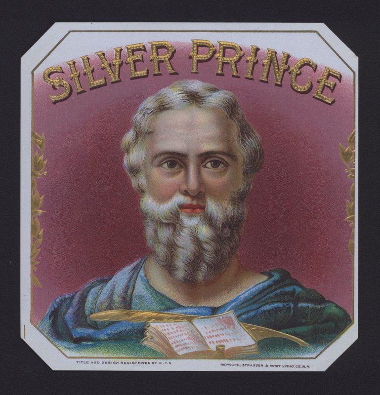 Silver Prince, cigarretikett (chromolitho) av American School