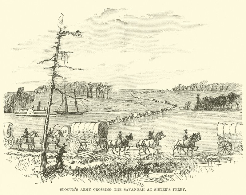 Slocums armé korsar Savannah vid Sisters Ferry, januari 1865 av American School