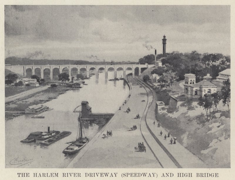 Harlem River Driveway (Speedway) och High Bridge (s/v foto) av American School