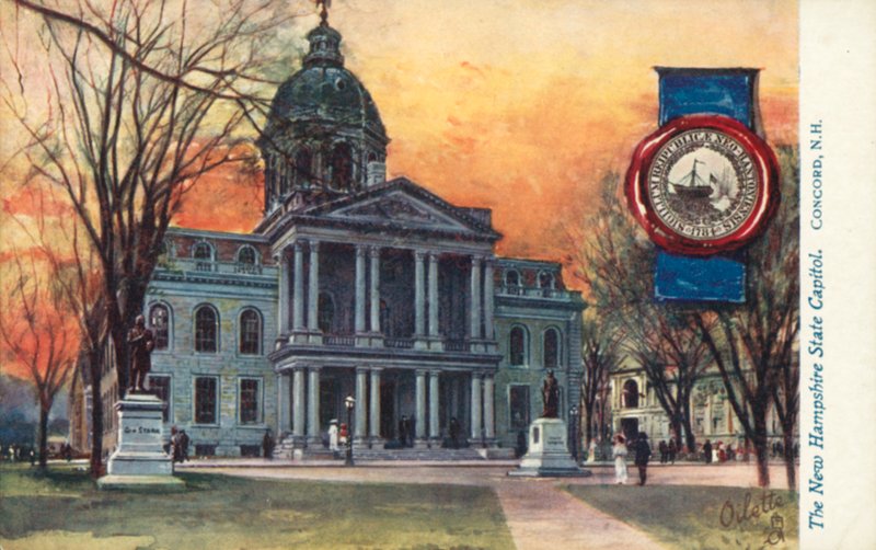 The New Hampshire State Capitol, Concord, New Hampshire (färglitografi) av American School