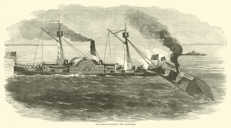 Sassacus rammar över Albemarle, oktober 1864 av American School