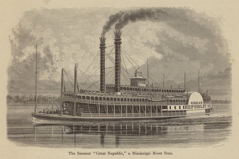 Ångaren "Great Republic", en Mississippi River Boat (gravyr) av American School