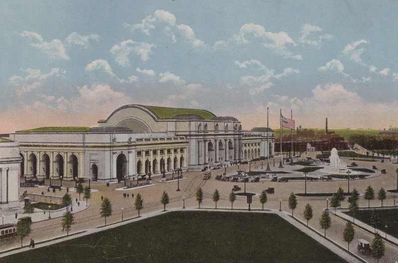 Union Station, Washington DC (färglitografi) av American School