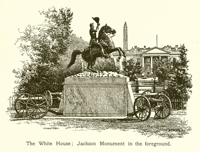 Vita huset; Jackson Monument i förgrunden av American School