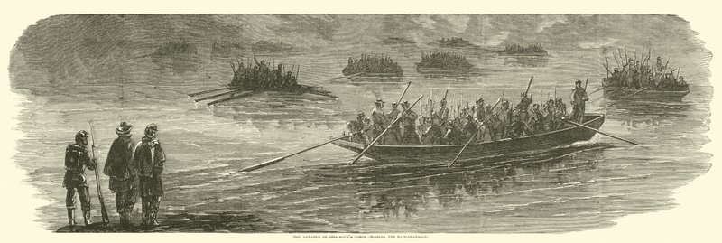 Framryckningen av Sedgwicks kår som korsar Rappahannock, april 1863 av American School
