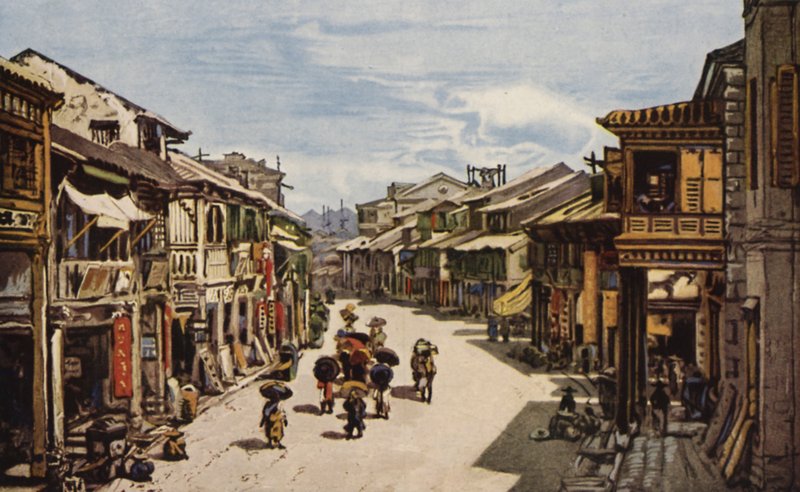 Hong Kongs inhemska kvarter (färg litho) av American School