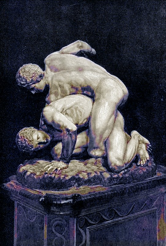 The wrestlers, illustration från History of Greece av Victor Duruy, publicerad 1890 (digitalt förbättrad bild) av American School