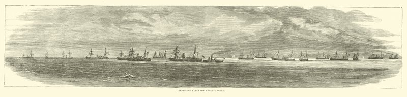 Transportflotta utanför Federal Point, december 1864 av American School
