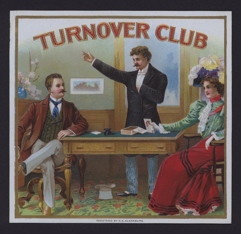 Turnover Club, cigarretikett (chromolitho) av American School