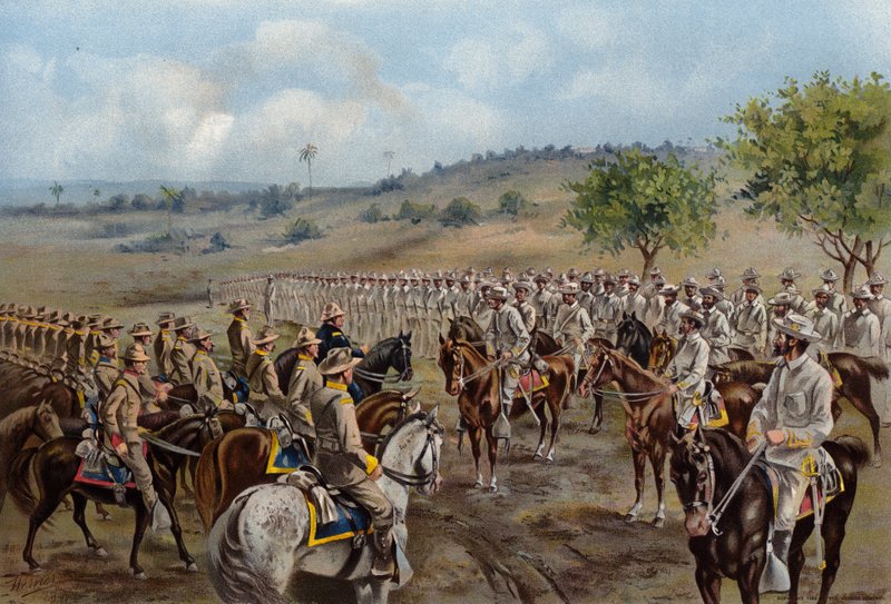 US Army, general Torals överlämnande av Santiago till general Shafter av American School