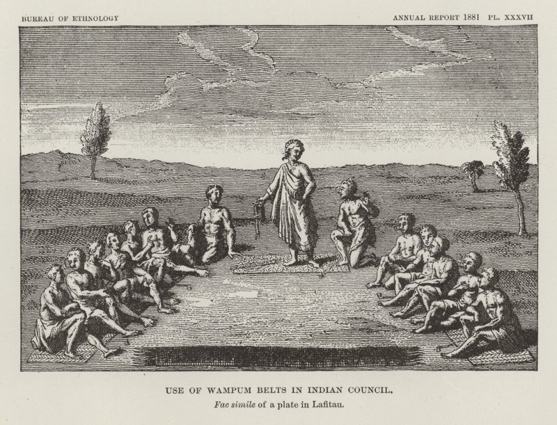 Användning av Wampum-bälten i Indian Council av American School