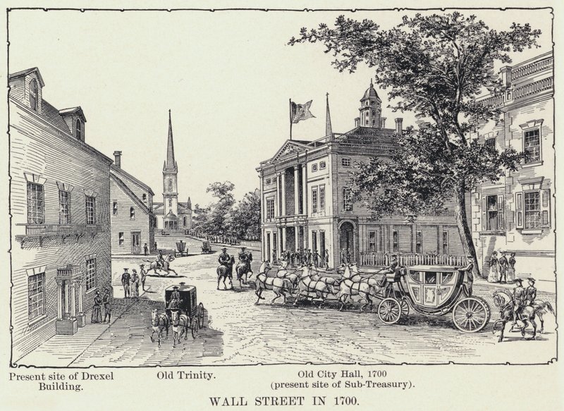Wall Street år 1700 (litho) av American School
