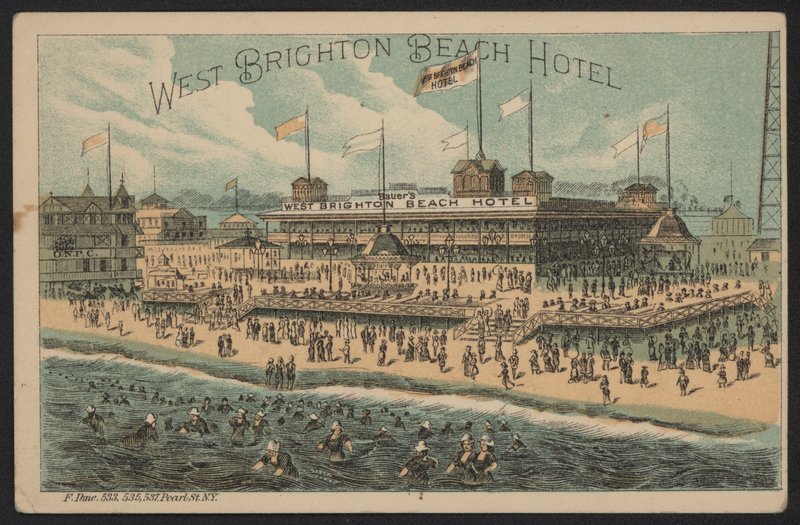 West Brighton Beach Hotel, USA (färgad gravyr) av American School