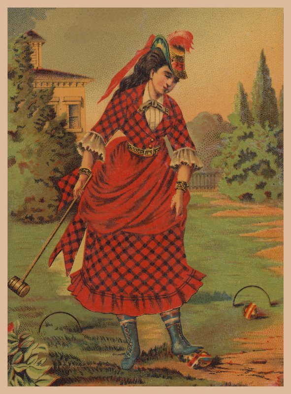 Kvinna som spelar krocket (chromolitho) av American School