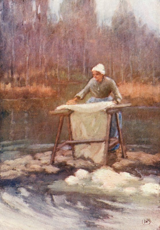 Au Lavoir (färglitografi) av Amy B. Atkinson