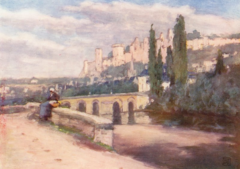 Chinon från kajen (färglitografi) av Amy B. Atkinson
