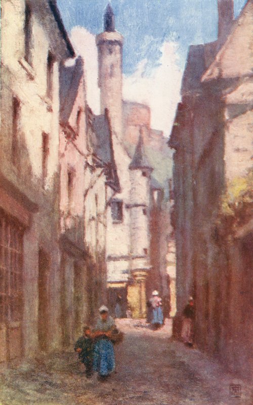 Rue du Grand Carroi, Chinon (färglitografi) av Amy B. Atkinson