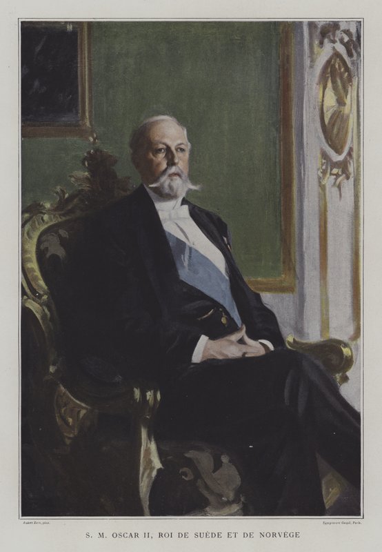 Oscar II, kung av Sverige och Norge (färg litho) av Anders Leonard (after) Zorn