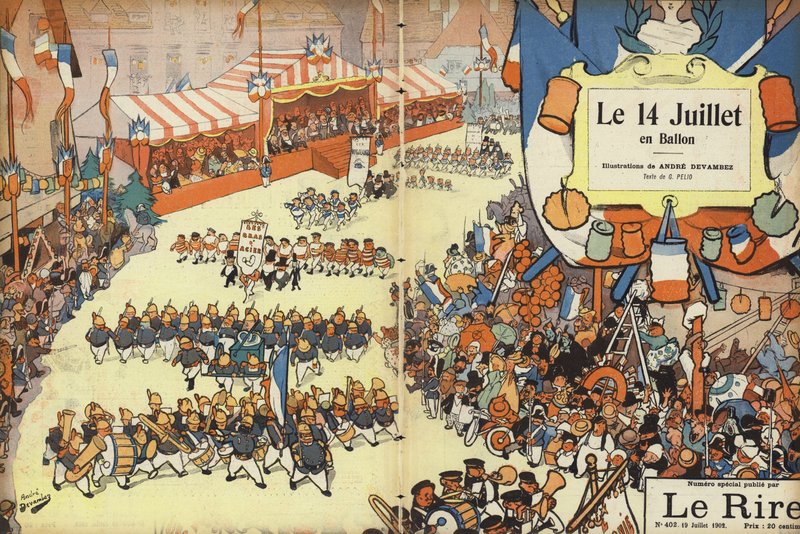 Bastille Day parad, illustration för Le Rire av Andre Devambez