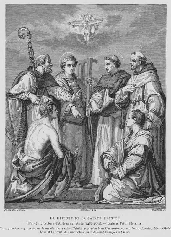 Disputation om treenigheten (litho) av Andrea del (after) Sarto