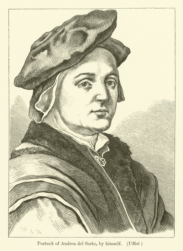 Självporträtt av den italienska målaren Andrea del Sarto (gravyr) av Andrea del (after) Sarto