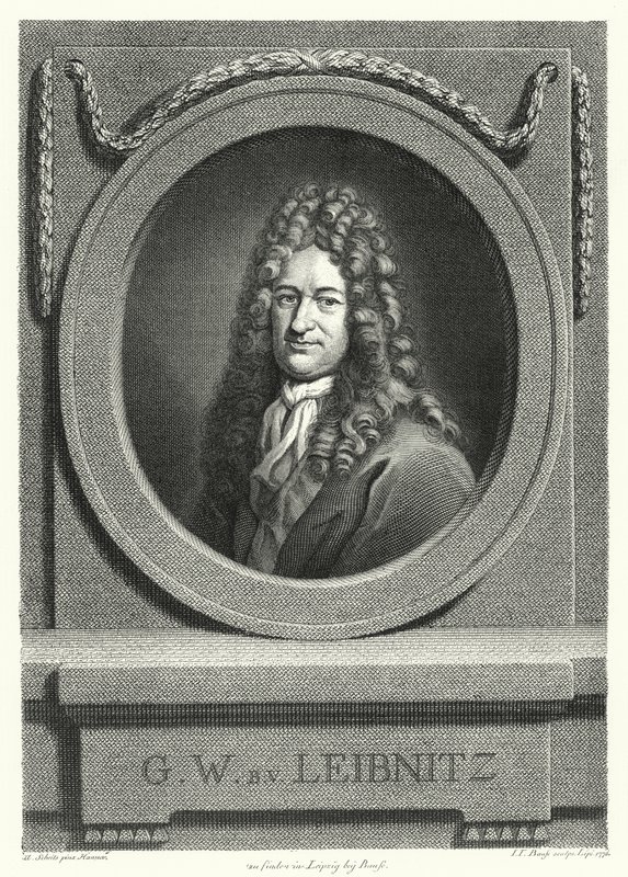 Gottfried Wilhelm Leibniz, tysk filosof, matematiker och polymat (gravyr) av Andreas Scheits