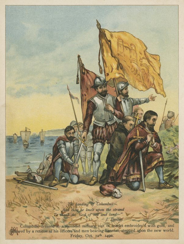 Columbus anländer till den nya världen (chromolitho) av Andrew Melrose