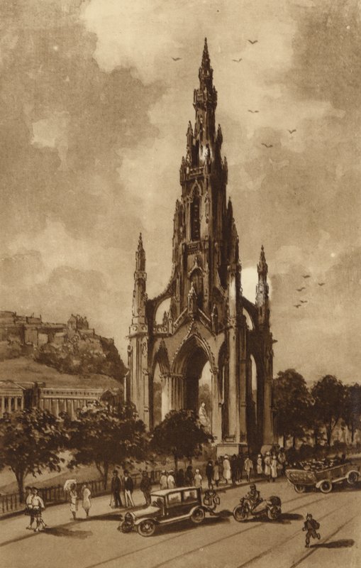 Edinburgh: Scott Monument, Princes Streek (litho) av Andrew Allan