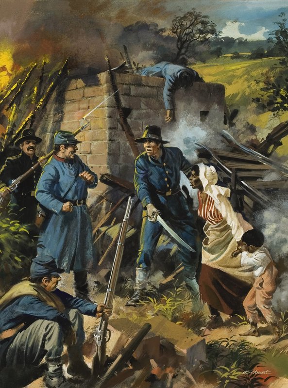 John Brown den 30 augusti 1856 när han genskjuter en grupp slaverivänner (gouache på papper) av Andrew Howat