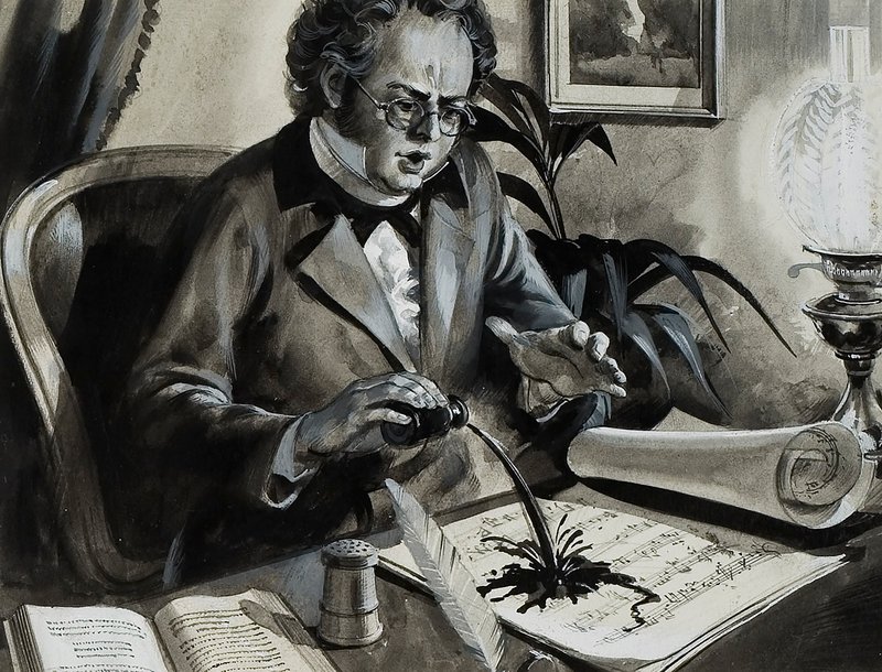 Porträtt av Franz Schubert (gouache på papper) av Andrew Howat