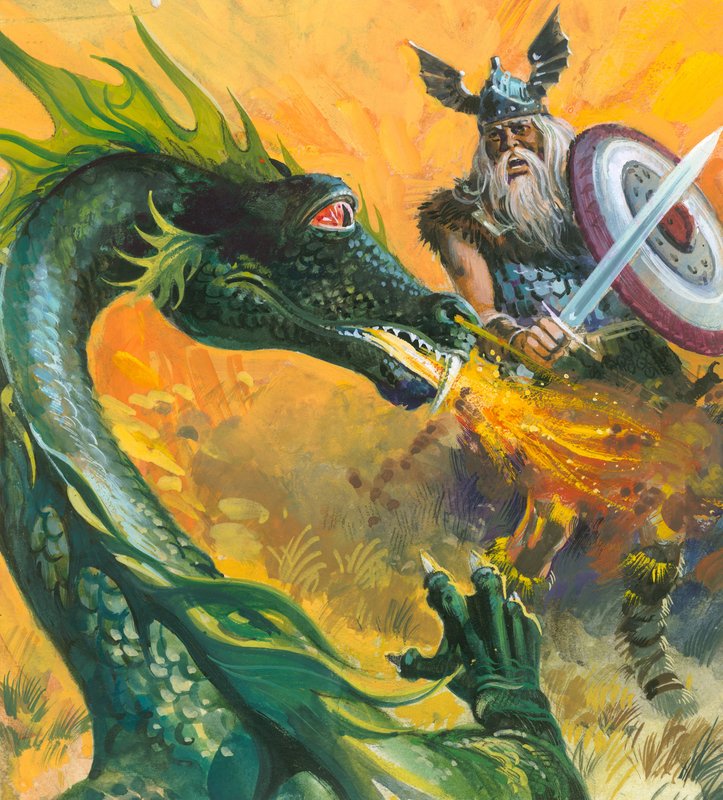 Scen ur Beowulf (gouache på papper) av Andrew Howat