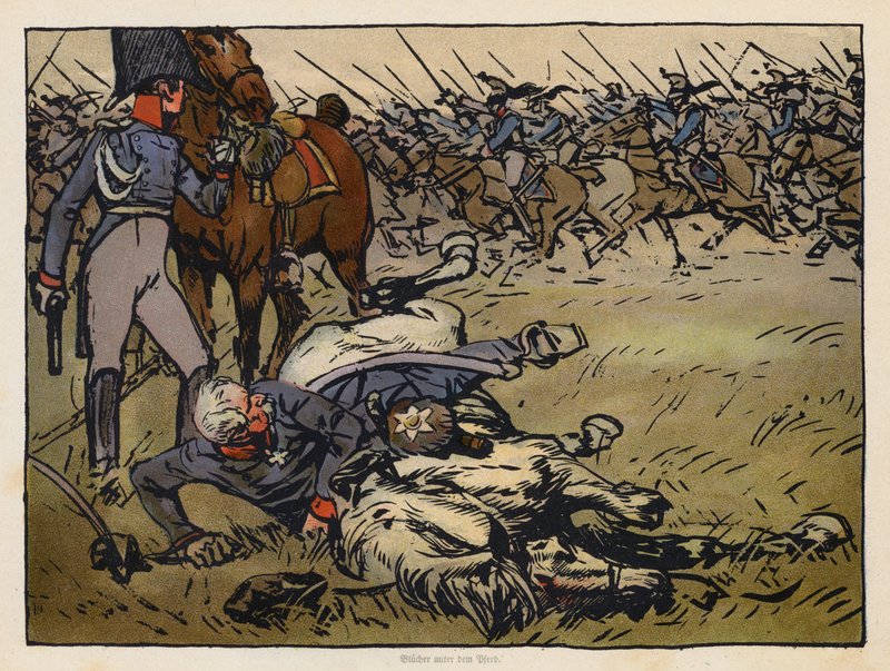 Fältmarskalk Blucher fångad under sin döda häst i slaget vid Ligny (kromolit) av Angelo Jank