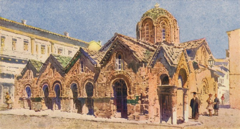 Panagia Kapnikari-kyrkan, Aten (svart litho) av Angelos Giallinos