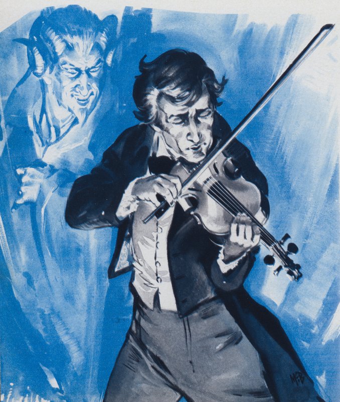 Nicolo Paganini - hade han sålt sin själ till djävulen (färglitografi) av Angus McBride