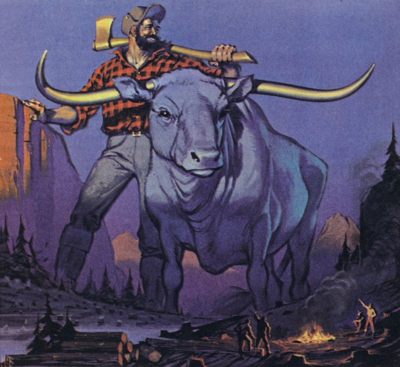 Paul Bunyan och Babe (färglitografi) av Angus McBride