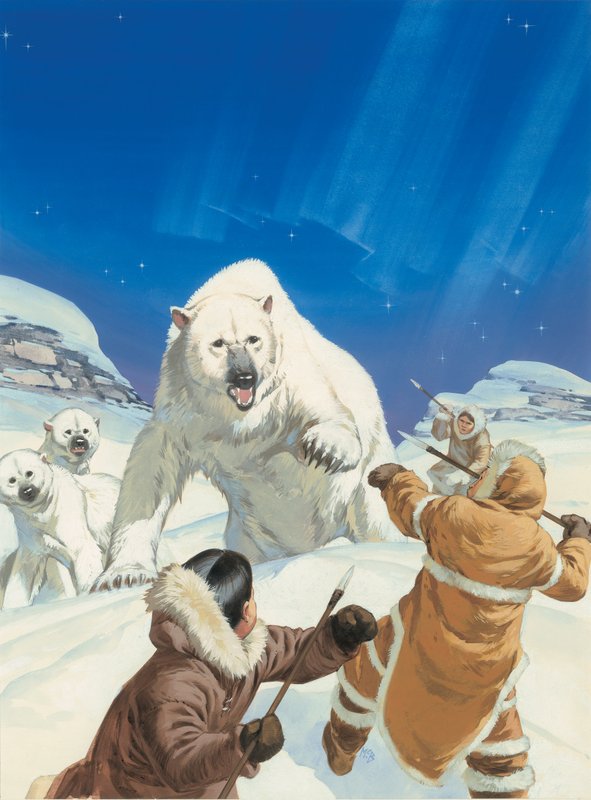 Isbjörnar och eskimåer (gouache på papper) av Angus McBride