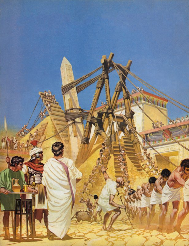 Att resa Cleopatras nål i Egypten (färglitografi) av Angus McBride