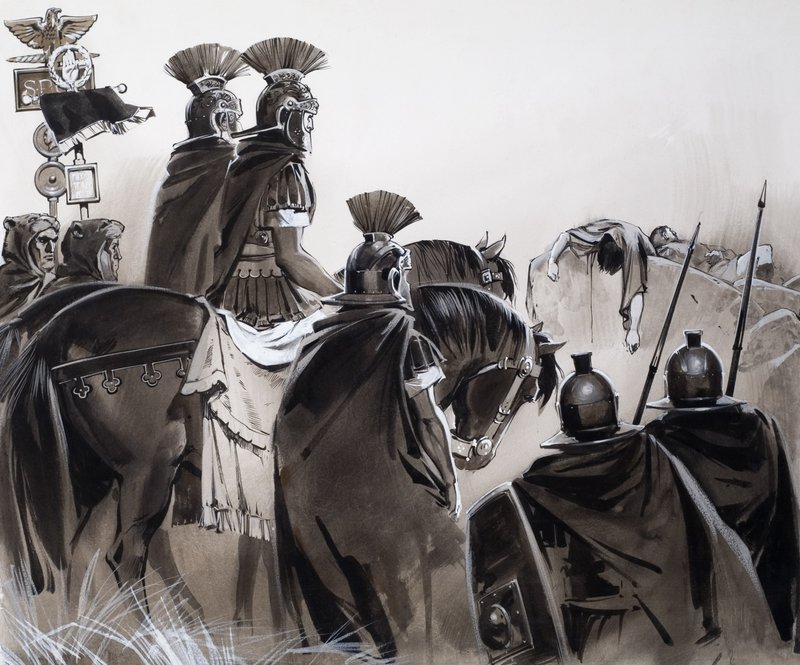 Romerska soldater efter en strid (gouache på papper) av Angus McBride