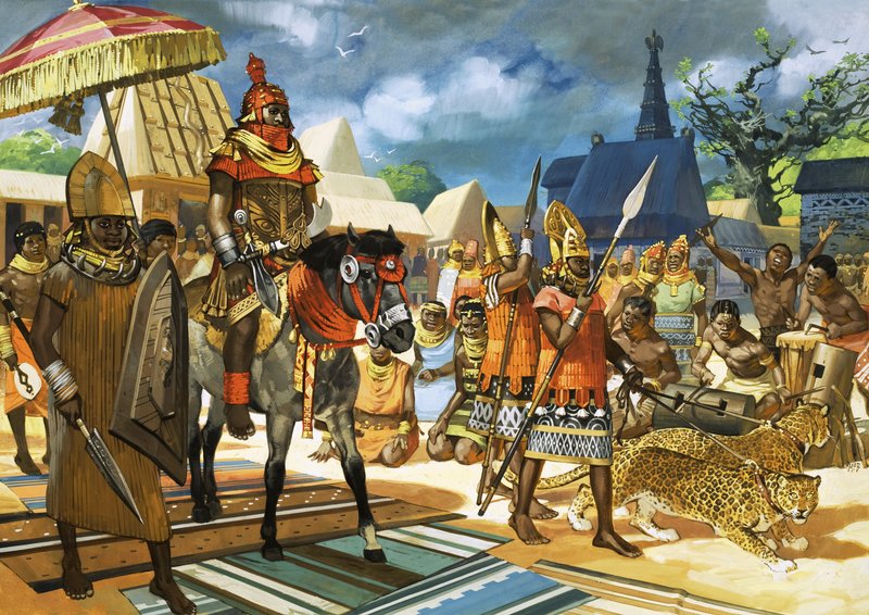 Oba, eller kung, av Benin, Västafrika, ca 1550 (gouache på papper) av Angus McBride