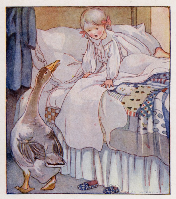 Nursery rim: Goosey, Goosey Gander (färg litho) av Anne (after) Anderson