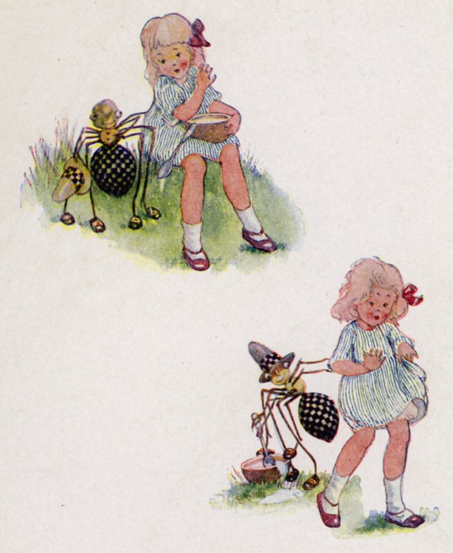 Nursery rim: Little Miss Muffet (färg litho) av Anne (after) Anderson