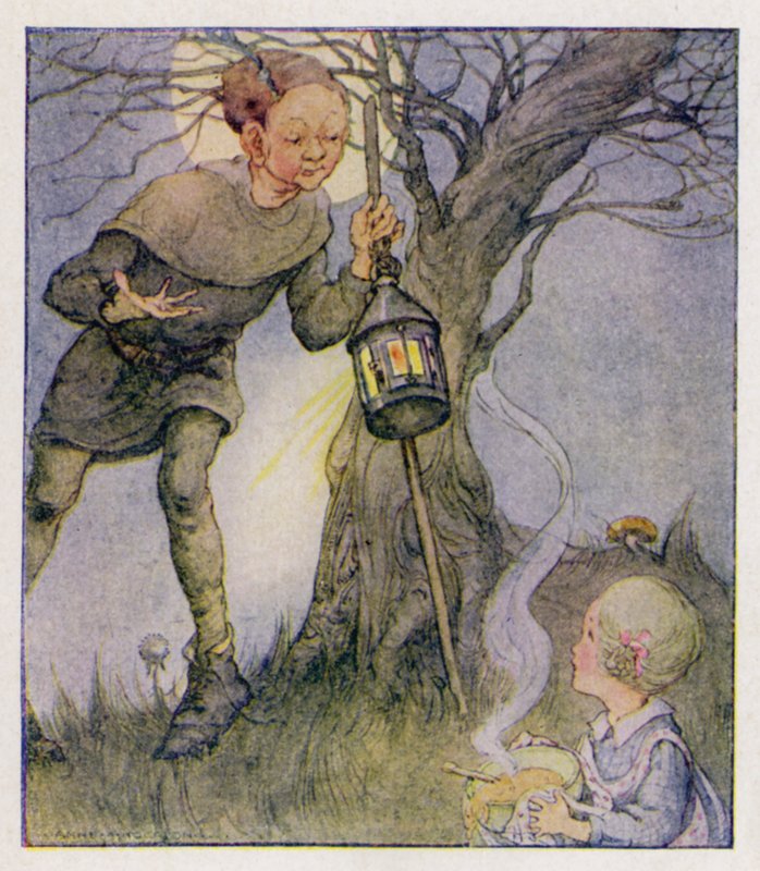 Nursery rim: The Man In The Moon Come Down Too Soon (färg litho) av Anne (after) Anderson