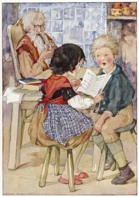 Peter satt och stirrade på Heidi i yttersta rädsla (färg litho) av Anne (after) Anderson