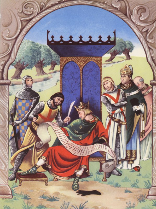 Kung Johan undertecknar Magna Carta (färglitografi) av Anne & Johnstone Janet (1928 79) Johnstone
