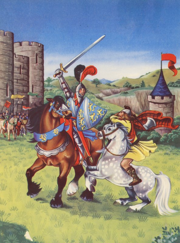 Robert Bruce och Henry de Bohun (färglitografi) av Anne & Johnstone Janet (1928 79) Johnstone