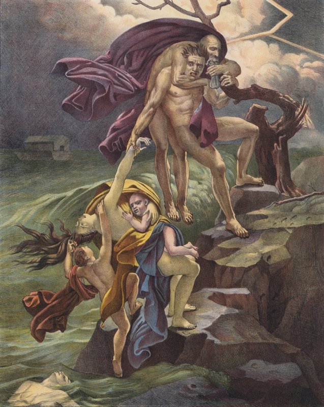 The Deluge (färg litho) av Anne Louis (after) Girodet de Roucy Trioson