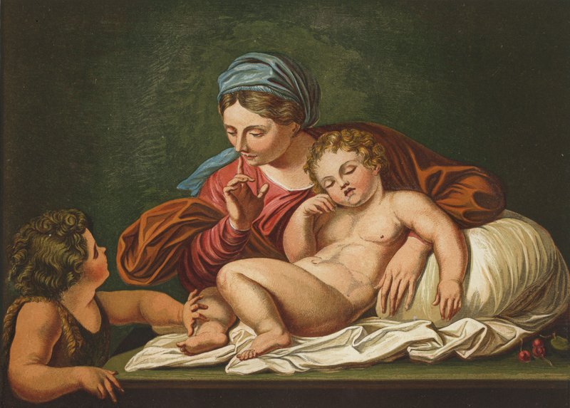 Jungfrun, spädbarnsfrälsaren och St John av Annibale after Carracci